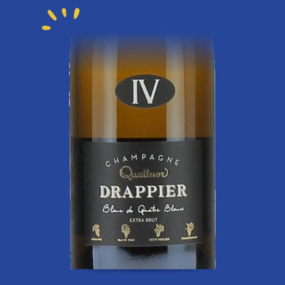 Étiquette du champagne Drappier Quattuor, Blanc de Quatre Blancs