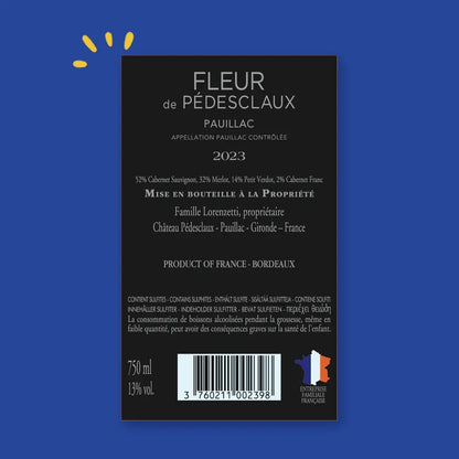 Contre-étiquette Fleur de Pédesclaux, Pauillac, Famille Lorenzetti
