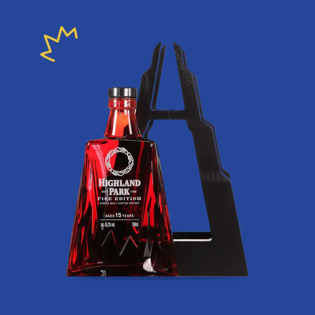 Highland Park 15 ans Fire Edition, bouteille et présentoir