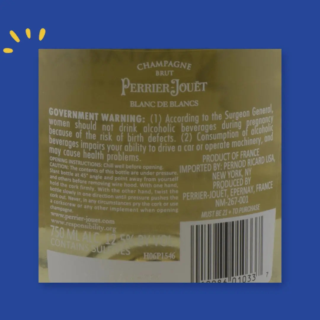 Perrier-Jouët Blanc de Blancs, contre-étiquette