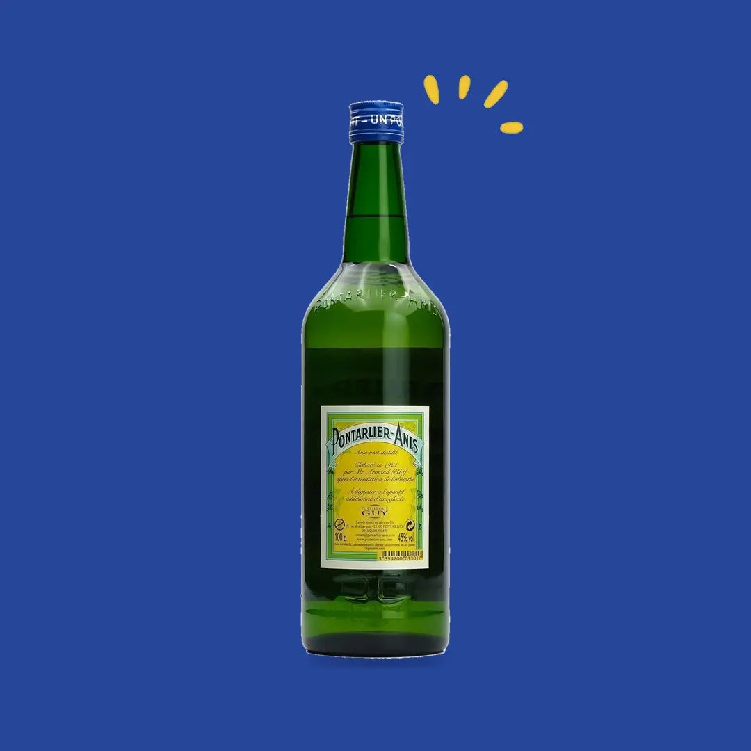 Bouteille de Pontarlier Anis Ponsec 1 L, Distillerie Guy, contre-étiquette