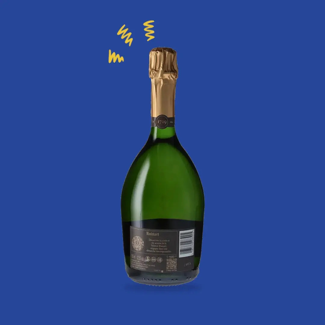 R de Ruinart Brut 75 cl, dos de la bouteille et contre-étiquette