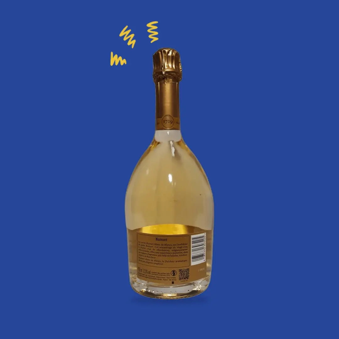 Ruinart Blanc de Blancs 75 cl, dos de la bouteille et contre-étiquette