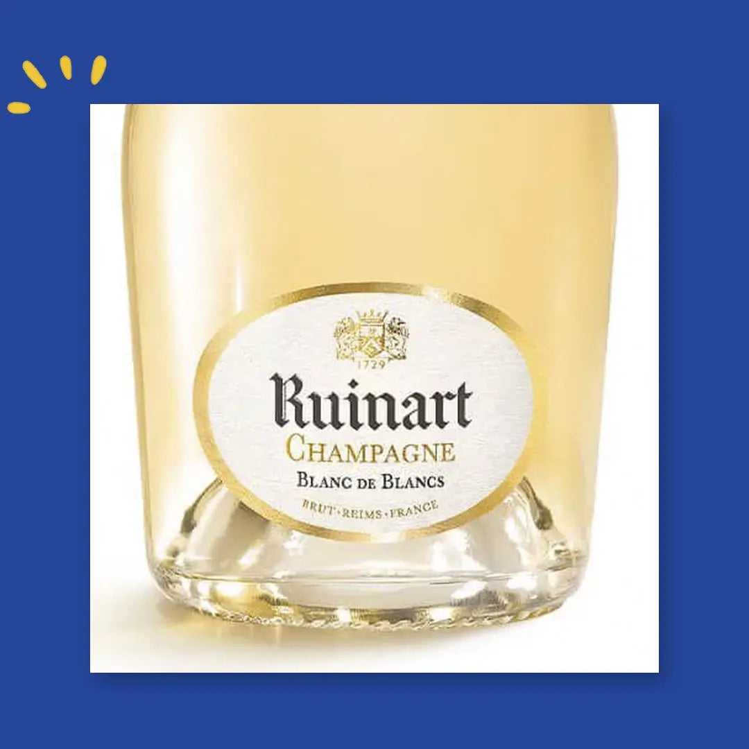 Étiquette Ruinart Blanc de Blancs, champagne 100 % Chardonnay