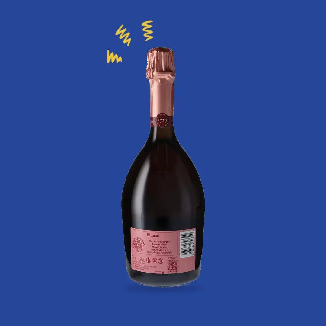 Ruinart Rosé 75 cl, dos de la bouteille et contre-étiquette