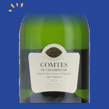 Taittinger Comtes de Champagne Grand Cru Blanc de Blancs 2015 en coffret, zoom sur l'étiquette