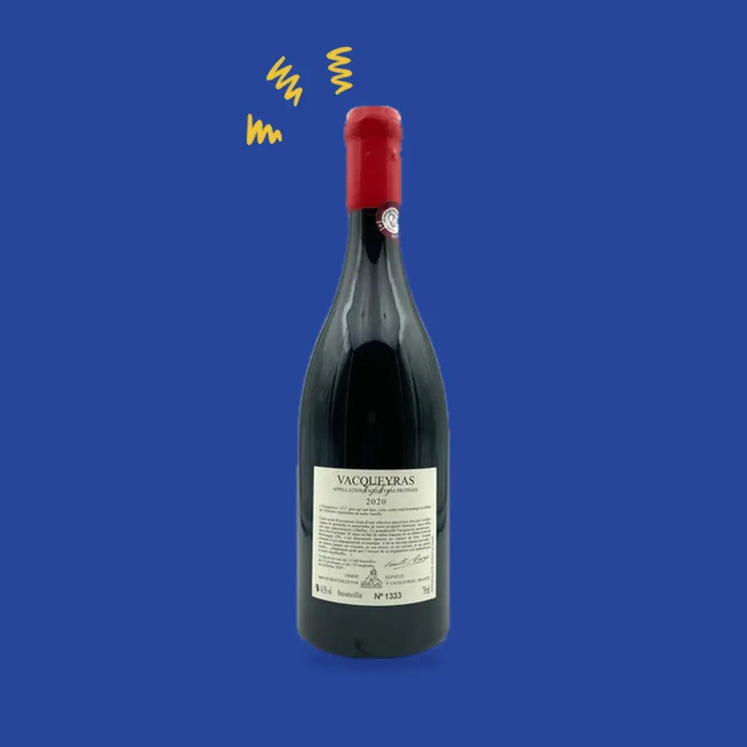 Vacqueyras 1717 Domaine Arnoux, dos de la bouteille et contre-étiquette numérotée
